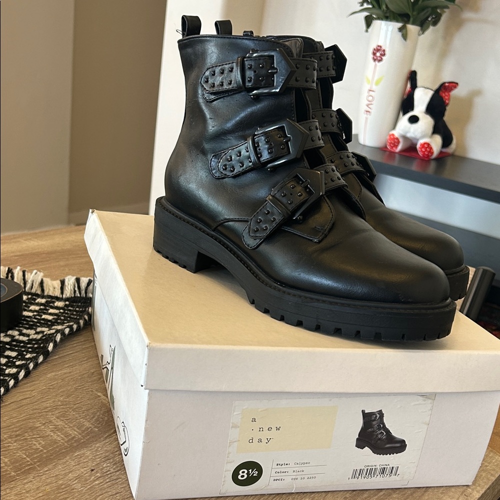 a new day Black Triple Buckle Ankle Boots